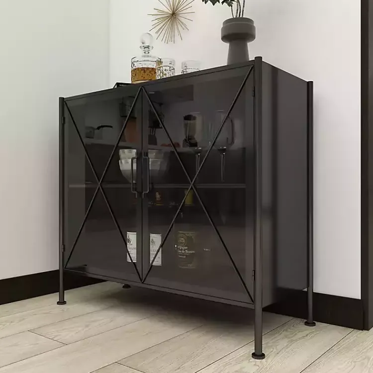 Cabinets & Sideboards-Kirklands Home Iron X-Panel Cabinet Black