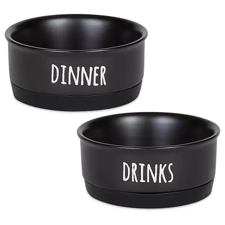 Pet Dishes & Canisters-Kirklands Home Dinner & Drinks 2-pc. Pet Bowl Set, 4 in. Black