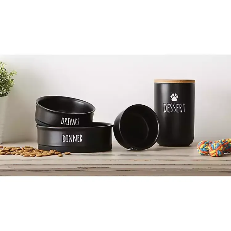 Pet Dishes & Canisters-Kirklands Home Dinner & Drinks 2-pc. Pet Bowl Set, 4 in. Black