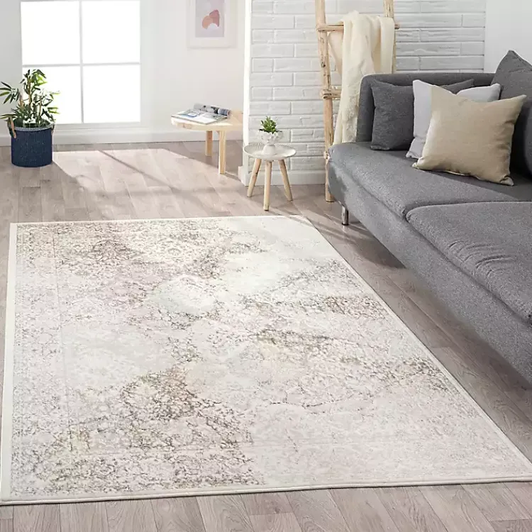 Area Rugs-Kirklands Home Beige Faded Damask Area Rug, 7x9 Tan