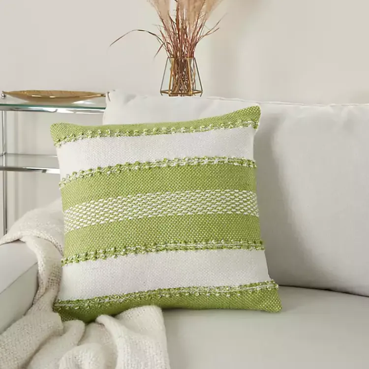 Outdoor Cushions & Pillows-Kirklands Home Lime Woven Stripe Reversible Outdoor Square Pillow