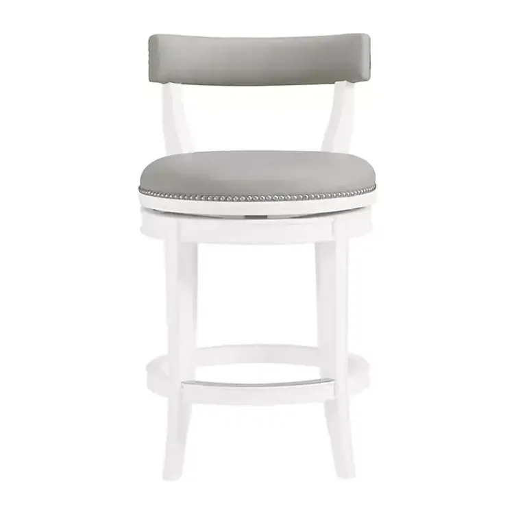 Bar Stools & Counter Height Stools-Kirklands Home White and Faux Leather Swivel Counter Stool Gray