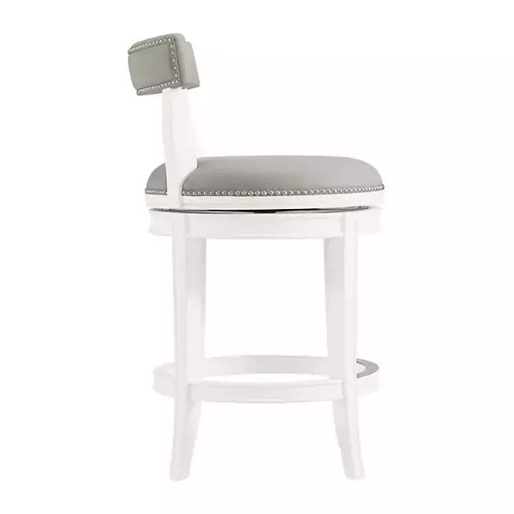 Bar Stools & Counter Height Stools-Kirklands Home White and Faux Leather Swivel Counter Stool Gray