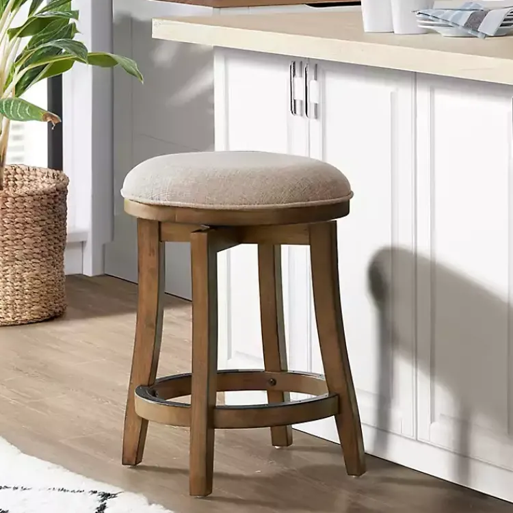 Bar Stools & Counter Height Stools-Kirklands Home Natural Linen Barrel Base Swivel Counter Stool Tan