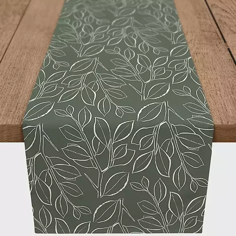 Table Linens-Kirklands Home Sage Leaves Table Runner, 90 in. Green