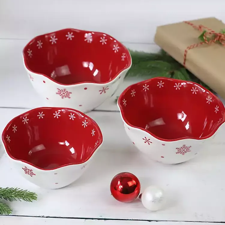 Serving & Entertaining-Kirklands Home Red and White Nesting Christmas Bowls, Set of 3