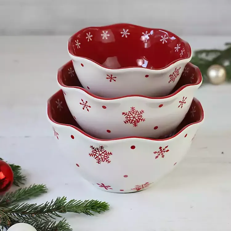 Serving & Entertaining-Kirklands Home Red and White Nesting Christmas Bowls, Set of 3