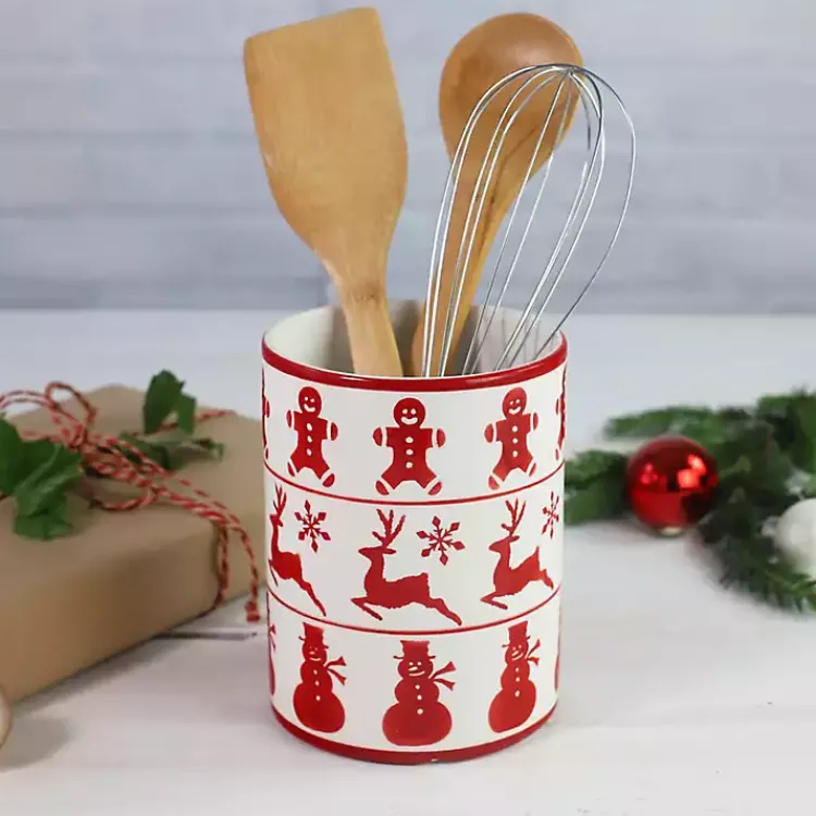 Serving & Entertaining-Kirklands Home Red Christmas Characters Utensil Holder
