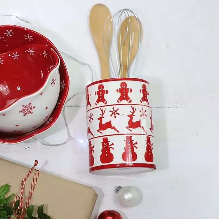 Serving & Entertaining-Kirklands Home Red Christmas Characters Utensil Holder