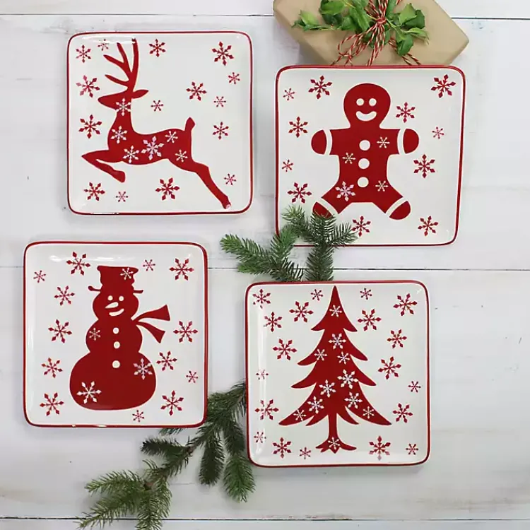 Serving & Entertaining-Kirklands Home Christmas Character Salad Plates, Set of 4