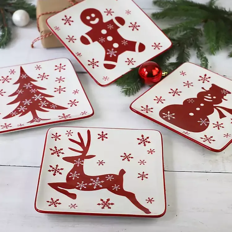 Serving & Entertaining-Kirklands Home Christmas Character Salad Plates, Set of 4