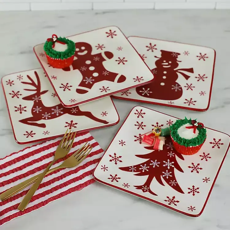Serving & Entertaining-Kirklands Home Christmas Character Salad Plates, Set of 4