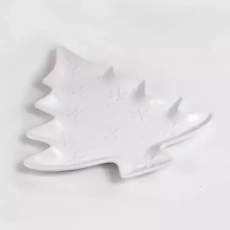 Serving & Entertaining-Kirklands Home Christmas Tree & Snowflakes Serving Platter White