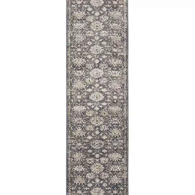 Area Rugs-Kirklands Home Smokey Blue and Ivory Floral Runner, 2x7
