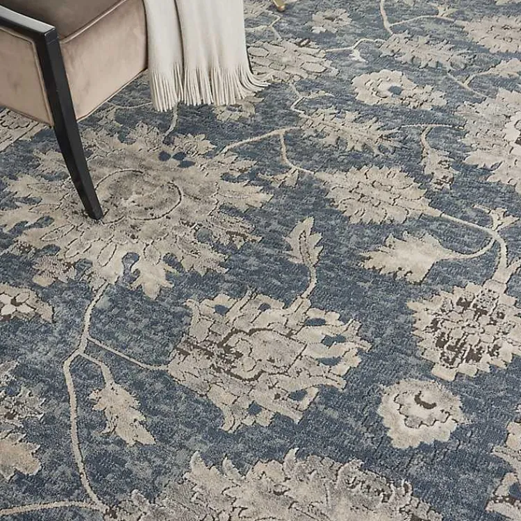 Area Rugs-Kirklands Home Smokey Blue and Ivory Floral Area Rug, 6x9