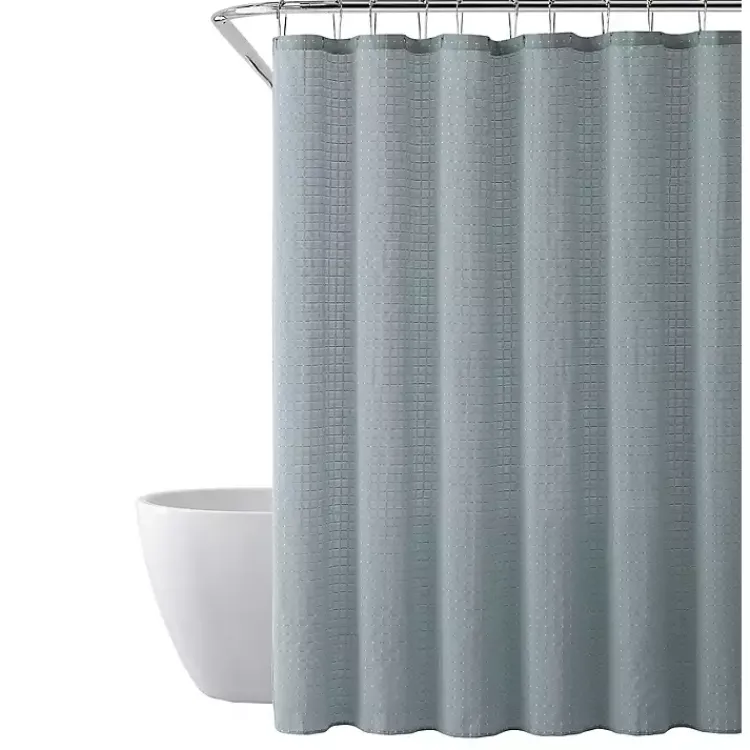 Shower Curtains-Kirklands Home Teal Waffle Cotton Blend Shower Curtain Blue