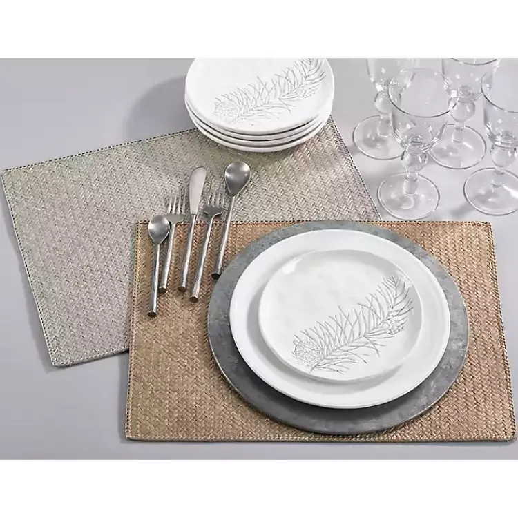 Table Linens-Kirklands Home Woven Water Hyacinth Placemats, Set of 4 Silver
