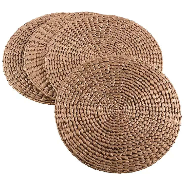 Table Linens-Kirklands Home Round Woven Rattan Placemats, Set of 4 Gold