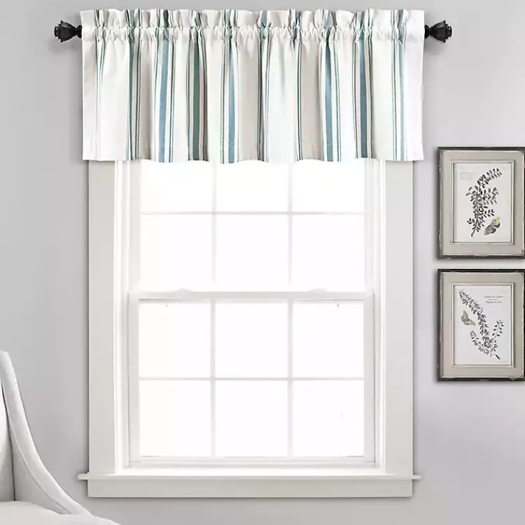 Curtains & Drapes-Kirklands Home Blue and White Farmhouse Stripe Valance