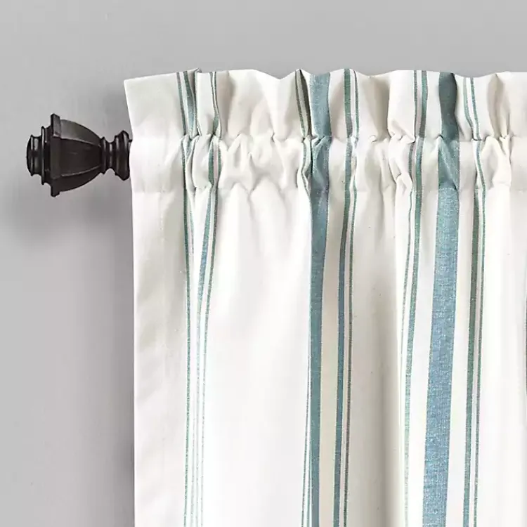 Curtains & Drapes-Kirklands Home Blue and White Farmhouse Stripe Valance