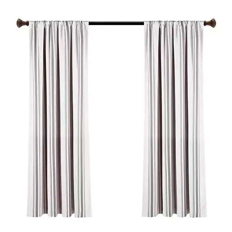 Curtains & Drapes-Kirklands Home Gray Farmhouse Stripe Curtain Panels, Set of 2