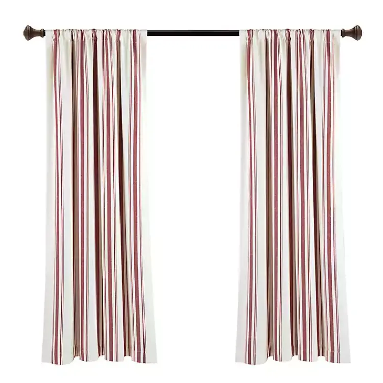 Curtains & Drapes-Kirklands Home Red Farmhouse Stripe Curtain Panels, Set of 2