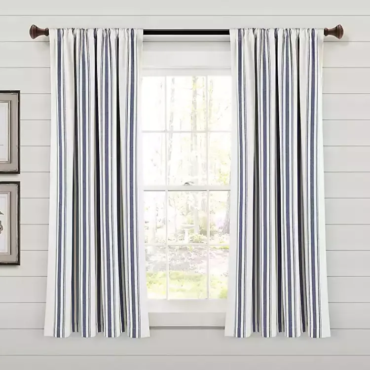 Curtains & Drapes-Kirklands Home Navy Farmhouse Stripe Curtain Panels, Set of 2