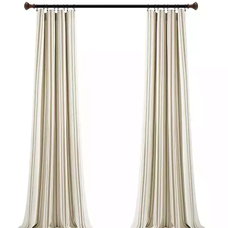 Curtains & Drapes-Kirklands Home Stripe Farmhouse Curtain Panel Set, 95 in. Tan