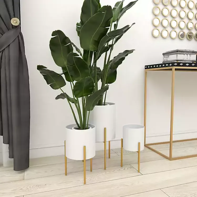 Planters-Kirklands Home Daisy Modern Iron Planters, Set of 3 White