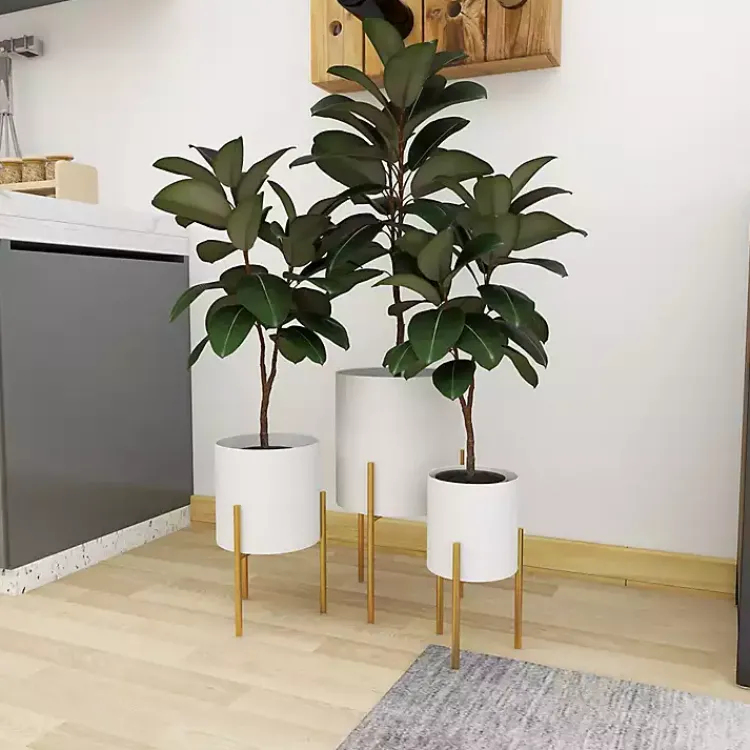 Planters-Kirklands Home Daisy Modern Iron Planters, Set of 3 White