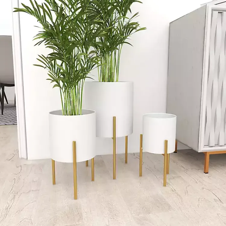 Planters-Kirklands Home Daisy Modern Iron Planters, Set of 3 White