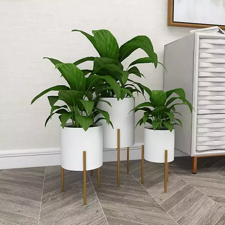 Planters-Kirklands Home Daisy Modern Iron Planters, Set of 3 White