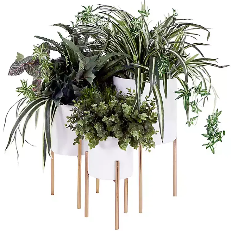 Planters-Kirklands Home Daisy Modern Iron Planters, Set of 3 White