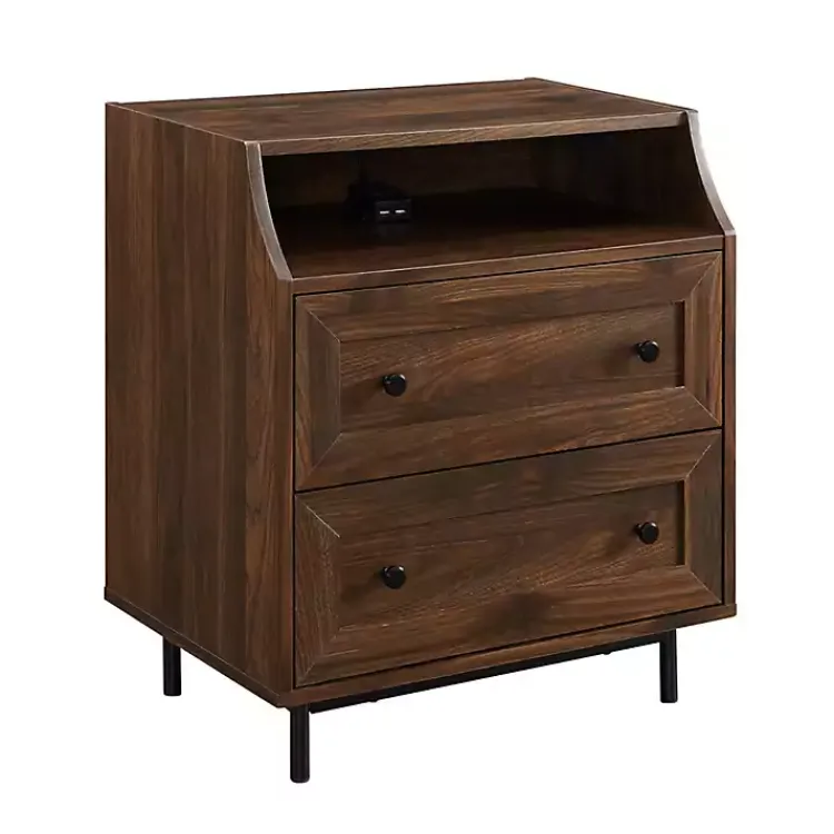 Nightstands-Kirklands Home Warm Brown Curved Top Nightstand Table