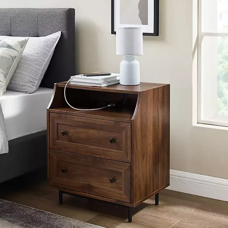 Nightstands-Kirklands Home Warm Brown Curved Top Nightstand Table