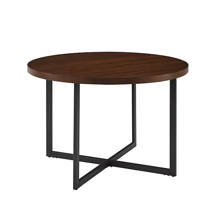 Dining Tables-Kirklands Home Round and Black X Base Dining Table Brown