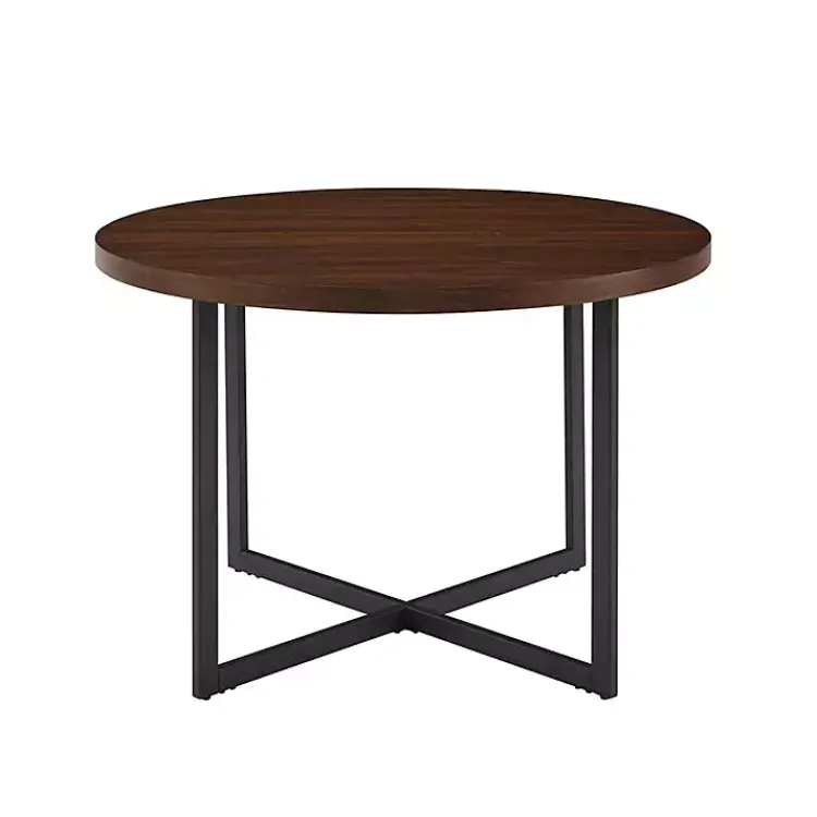 Dining Tables-Kirklands Home Round and Black X Base Dining Table Brown