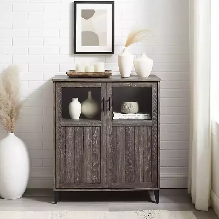 Cabinets & Sideboards-Kirklands Home Wood Glass Windows Storage Cabinet Gray
