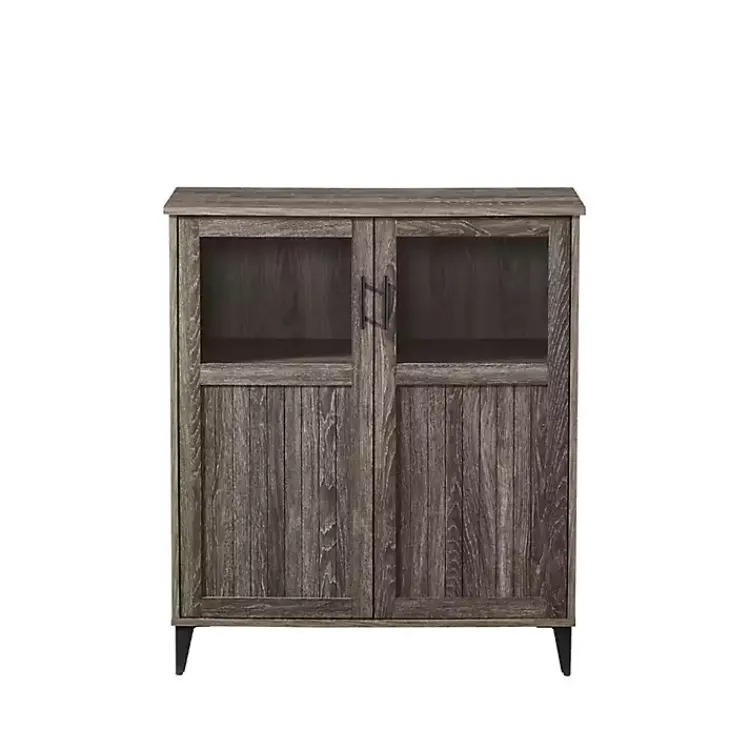 Cabinets & Sideboards-Kirklands Home Wood Glass Windows Storage Cabinet Gray