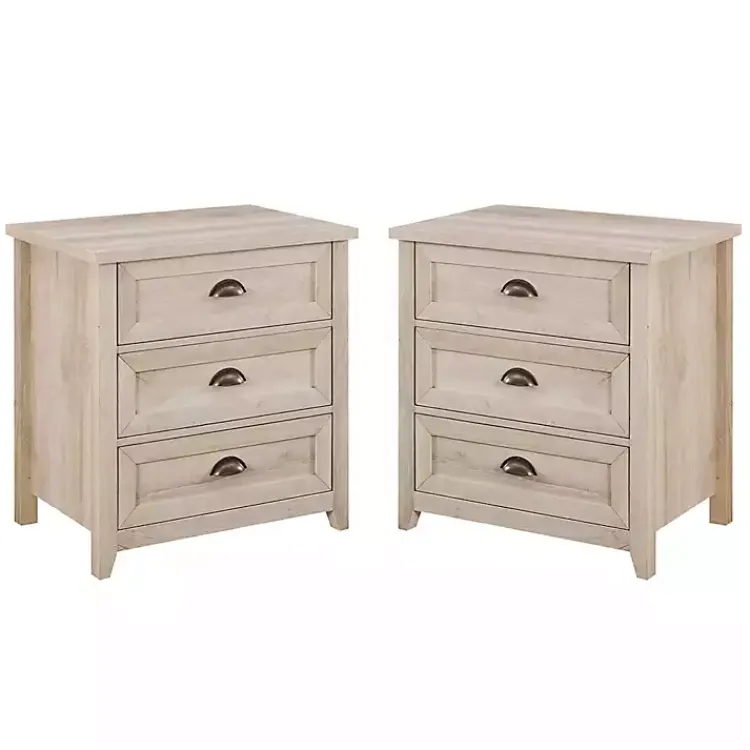 Bathroom Furniture-Kirklands Home Wood 3-Drawer Nightstands, Set of 2 Ivory