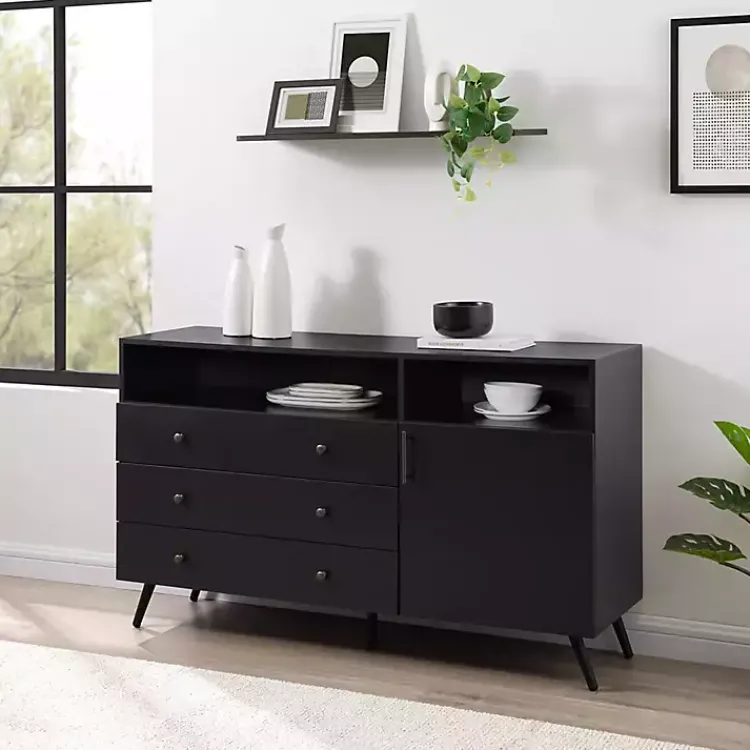 Cabinets & Sideboards-Kirklands Home Midnight Mid-Century Modern Sideboard