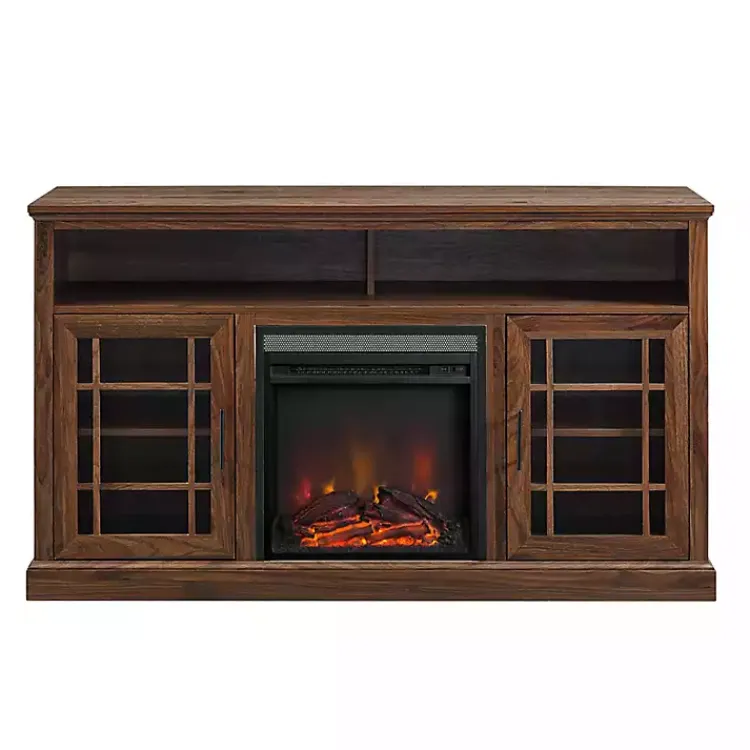 Tv Stands & Media Consoles-Kirklands Home Wood 2-Door LED Fireplace Cabinet Brown