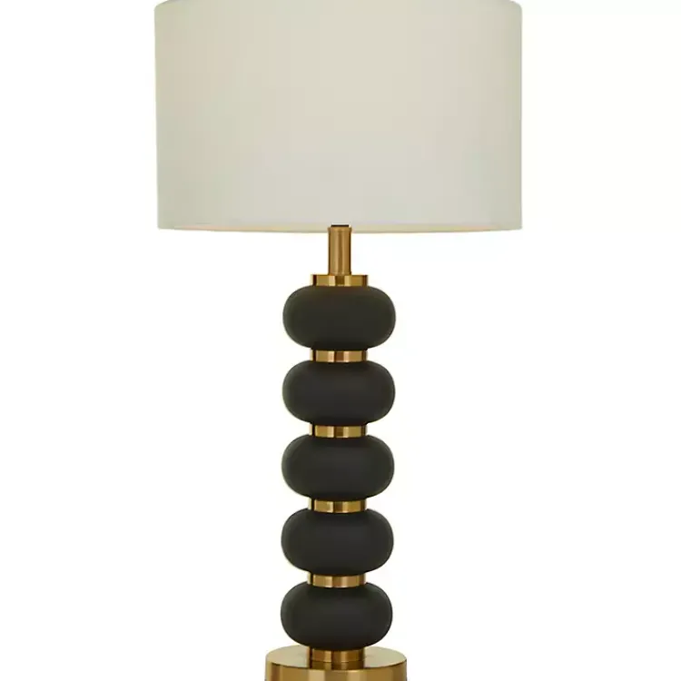 Table Lamps-Kirklands Home Black Gold Metal Spindle Table Lamp Cream