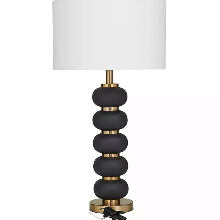 Table Lamps-Kirklands Home Black Gold Metal Spindle Table Lamp Cream