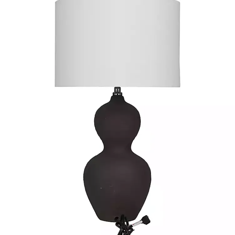 Table Lamps-Kirklands Home Black Ceramic Hourglass Simple Large Table Lamp White