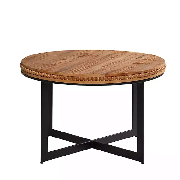 Coffee Tables-Kirklands Home Walnut Beaded Industrial Coffee Table