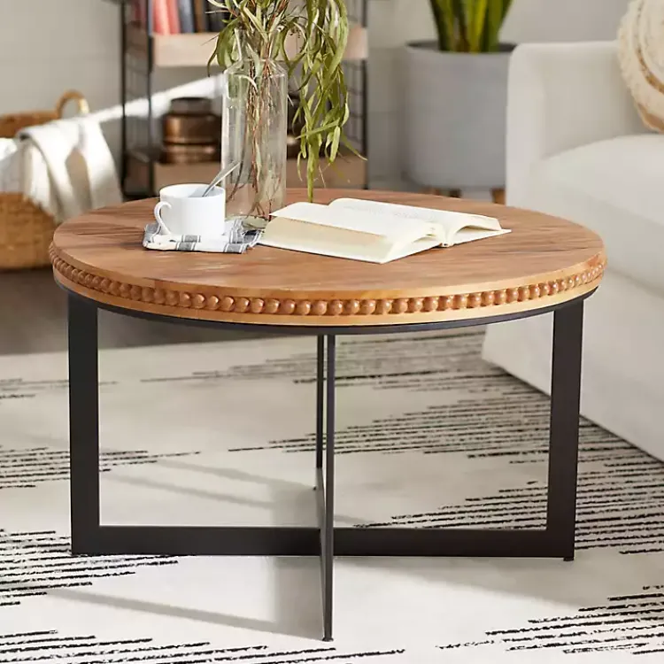 Coffee Tables-Kirklands Home Walnut Beaded Industrial Coffee Table