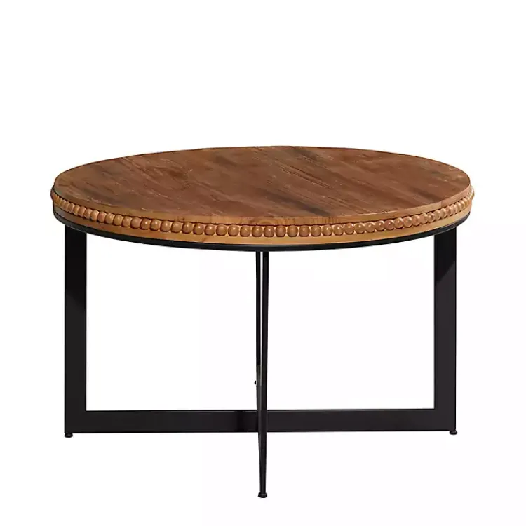 Coffee Tables-Kirklands Home Walnut Beaded Industrial Coffee Table
