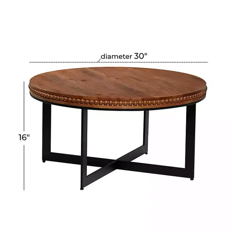 Coffee Tables-Kirklands Home Walnut Beaded Industrial Coffee Table