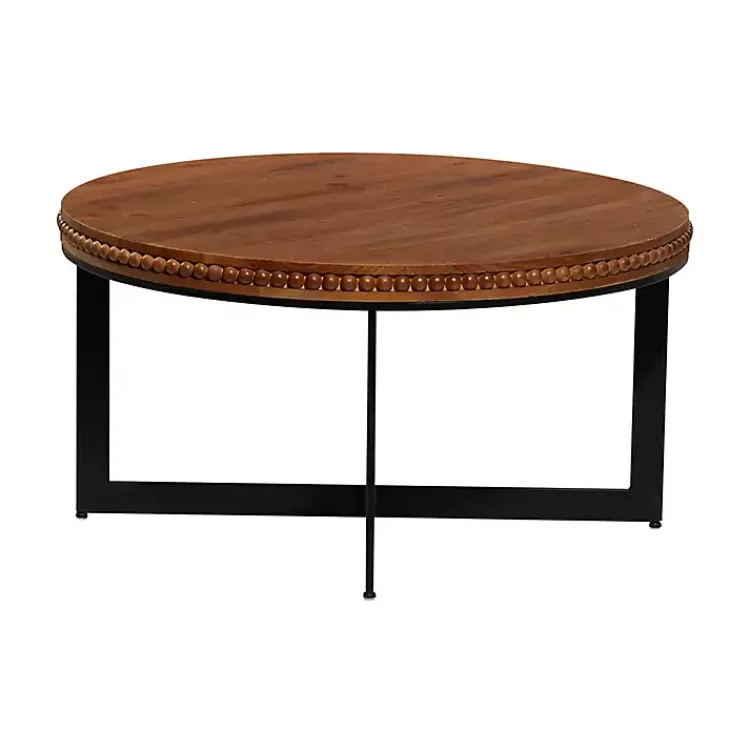 Coffee Tables-Kirklands Home Walnut Beaded Industrial Coffee Table